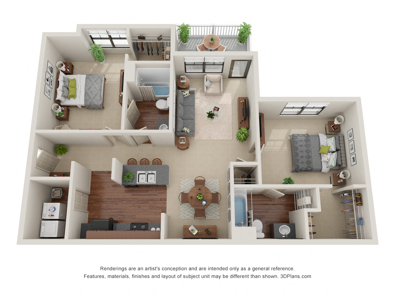 Floor plan for 2 beds, 2 baths, 1025 sqft